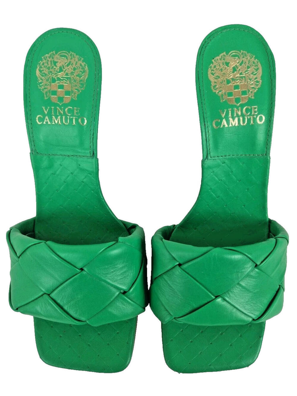 VINCE CAMUTO Brelanie Woven Strap Dress Mule Heeled Sandal Sz 6.5 GREEN